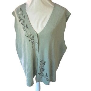 Vintage Koret 2x l Embroidered Women's Floral Sleeveless Large Blue Vest